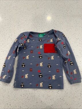 Little Green Radicals Blue Long Sleeve Top with Red Pocket